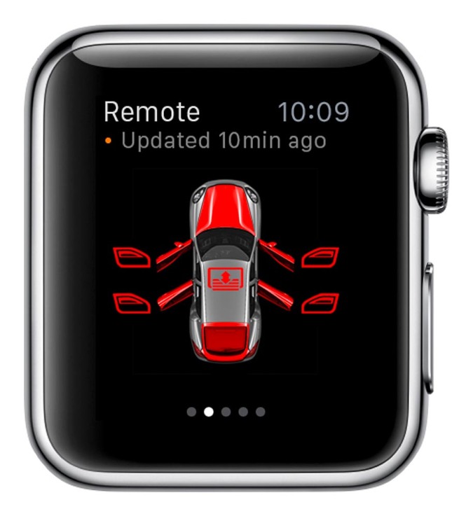 Porsche Car Connect for Apple Watch: Remote screen shows current status with door and window indicators  